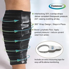 Femovaz Adjustable Calf Compression Wrap Lymphedema Edema Support Black Medium