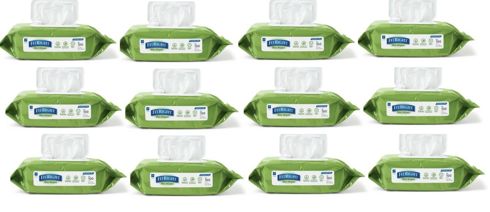 MedLine FitRight ALOE UNSCENTED 1200 Ct Personal Wipes 8×10, 12Pks, 100Shts Each