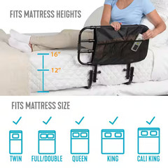 26 in. to 42 in. EZ Adjustable Bed Rail with Swing-down Safety Railing and Pouch
