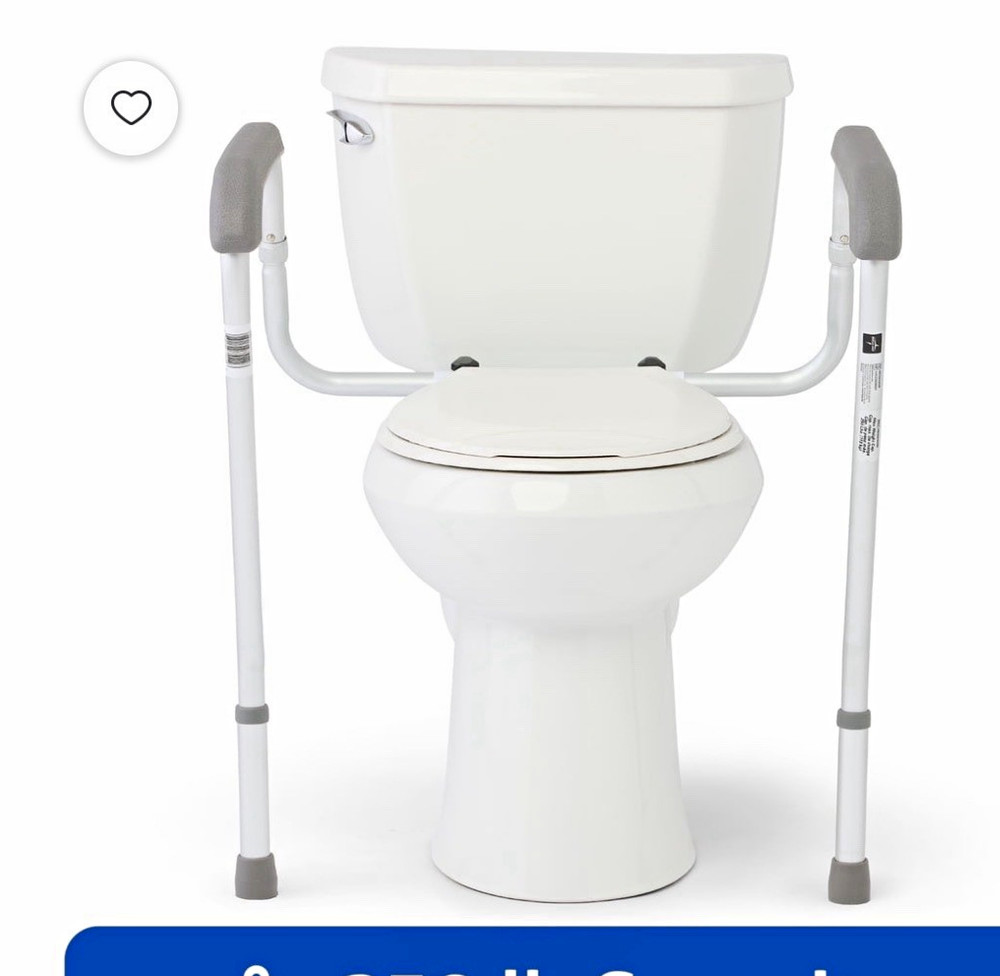 Adjustable Height Toilet Safety Frame, Foam Armrests, Aluminum, 250 lb