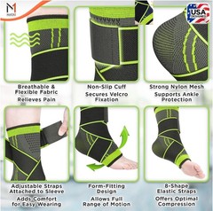 Mata1 – Ankle Brace for Plantar Fascitis Sprain Achilles – Black/Green- One Size
