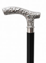 Ornate Silver Derby Handle Walking Cane Black Shaft Elegant Gentleman Cane Stick