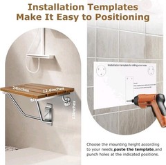 Folding Shower Seat Bench Wall Mounted 24″ with Stainless Steel Bracket, 500 LBS