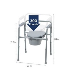 Drive Medical Folding Steel Bedside Commode Gray 350 lb Adjustable