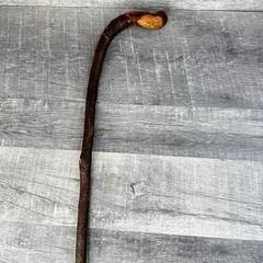 Natural Hardwood Walking Stick Cane Rustic Handcrafted Hiking Staff 34 Inch Bark