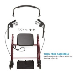 4 Wheel Rollator Rolling Walker with Padded Seat Storage Basket Hand Brake 350lb