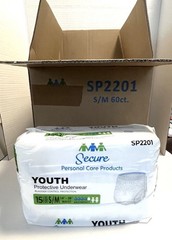 Secure Youth Protective Underwear Bladder Control 60 Ct Size S/M SP2201