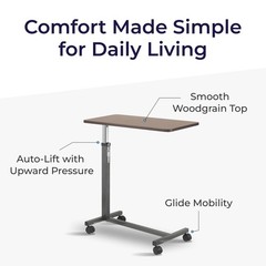 Non-Tilt Overbed Table with Wheels, Height-Adjustable Chrome Base