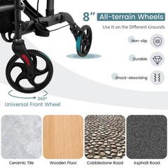Goplus Folding Rollator Walker w/ 8” Wheels &Seat Supports up to 300 lbs Black