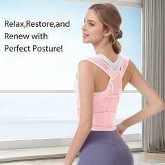 Posture Corrector for Women and Men,Adjustable Full Back Brace Medium, Pink