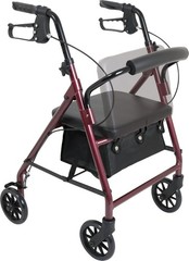 Junior Aluminum Rollator Walker 6in Wheels 250LB Capacity Burgundy Medical Aid