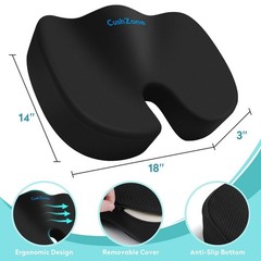 CushZone Cooling Gel Memory Foam Seat Cushion for Pain Relief – Black