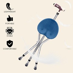 Adjustable Folding Cane Seat Aluminum Alloy Crutch Chair with Light Blue
