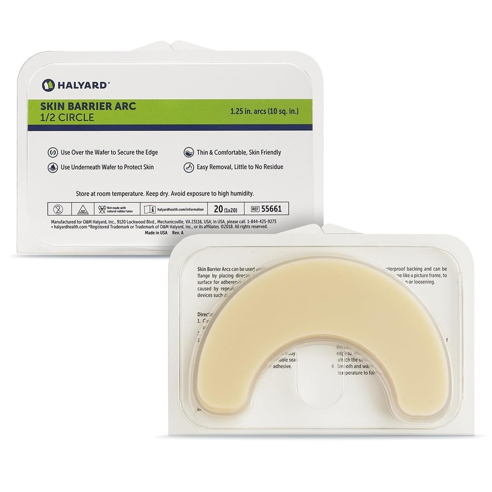 55661 HALYARD Ostomy Elastic Barrier Strips, Half-Circle Hydrocolloid