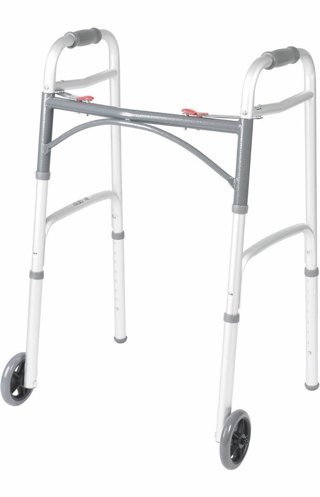 Drive Adjustable Height Foldable Walking Frame Walker, 2 Wheels, Silver/Gray