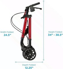 NOVA New Star 8 Rollator Walker Red 8 Inch Wheels Folding Seat 300 lb Cap