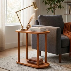 Genesis Woodesign Oval Solid Wood Narrow Side Table Slim Small Pedestal Coffee