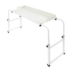 Height Adjustable Overbed Table, Overbed Table with Wheels, Over Bed Desk White