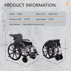 Foldable Transport Wheelchair for Adults Lightweight Aluminum 24″ PU Tires