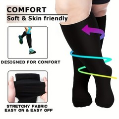 3 Pairs Unisex Plus Size Wide Calf Compression Socks 15-20mmHg Knee High Support