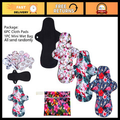 7PCS Reusable Washable Incontinence Cloth Pads – 6 Heavy Flow Bamboo Charcoal +
