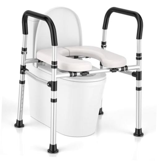Toilet Seat Riser for Seniors, Raised Toilet Seat with Handles – Silver gray
