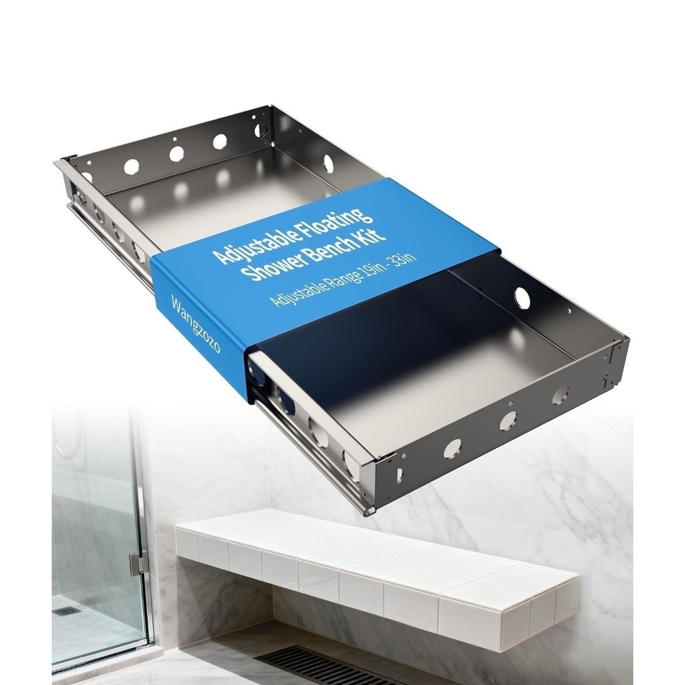Adjustable Floating Shower Bench Kit 19-33in Wall Mount Aluminum Seat