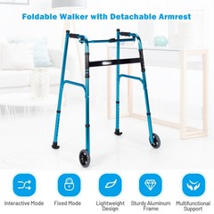 Folding Wheel Walking Frame Adjustable Aluminum Alloy Walker W/Armrest Support