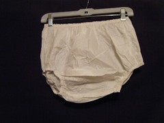 ANGELA MILKY WHITE ADULT PLASTIC BRIEF / DIAPER COVER. M/L, NEW,