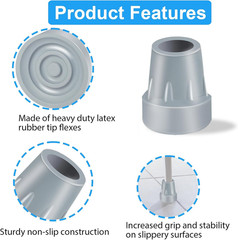 Cane Tips Heavy Duty Rubber Replacement 7/8 Inch Gray for Walking Canes Crutches