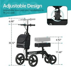 ZENART Foldable Knee Walker, Deluxe Medical Scooter for Foot In Black