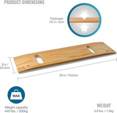 Transfer Board, Heavy-Duty Wood, 30 X 8 X 0.75 Inches, 440 Lb Capacity