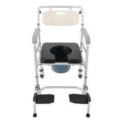 Foldable Height Adjustable Rolling Shower Commode Chair 4 Wheels 380 Lbs