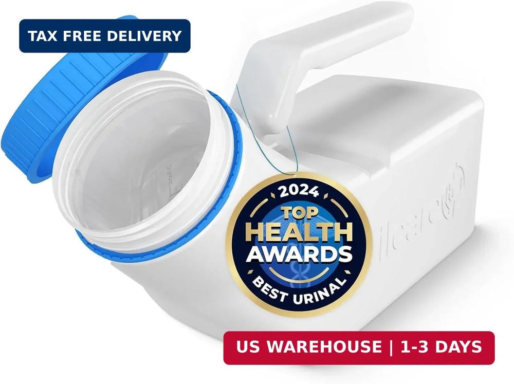 Urinals for Men Glow in The Dark Lid by Tilcare (1 Pack) – 32oz/1000mL Thick Pla