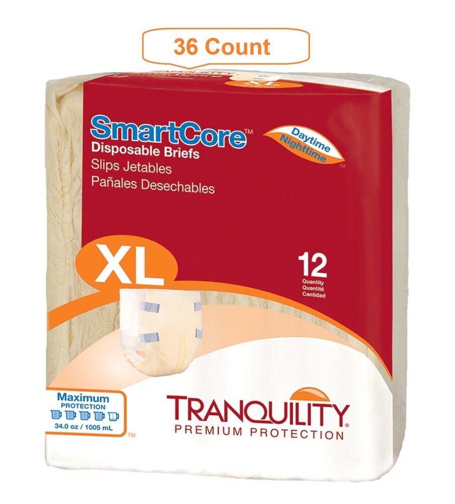 Tranquility SmartCore Briefs XL 56-64 Heavy Absorbency 36 Count