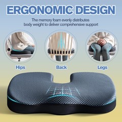 Ergonomic Seat Cushion Memory Foam Hip Pressure Relief NonSlip Large Navy 17.7x