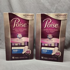 Poise Active Collection Ultra Thin Pads Wings 18 Pads x2 Regular Length Moderate