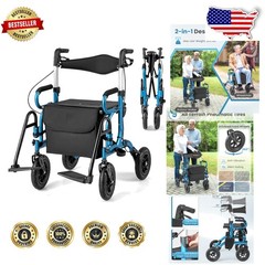 Rollator Walker & Wheelchair, 308lb Capacity, Adjustable Height, Black