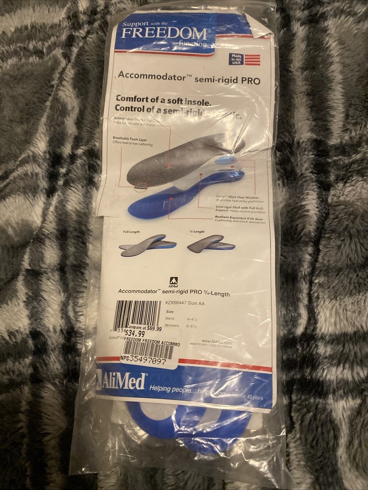 AliMed Accommodator Semi-Rigid Pro 3/4 Length Orthotic Insole Size Men 4-4.5