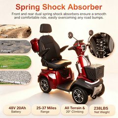 500W Heavy Duty 4 Wheel Mobility Scooters 48V Max Weight Capacity 700 lbs Red