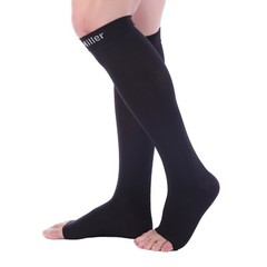 Doc Miller Open Toe Compression Socks 15-20 mmHg Recovery Varicose Veins BLACK
