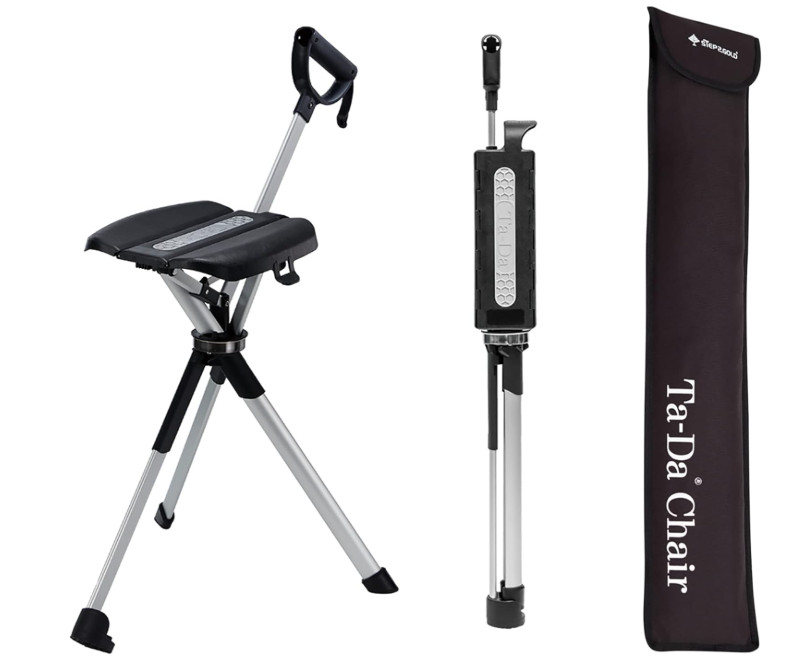 Ta-Da Chair Step2Gold Portable Walking Stick, Cane w Folding Seat – 32.2″- BLACK