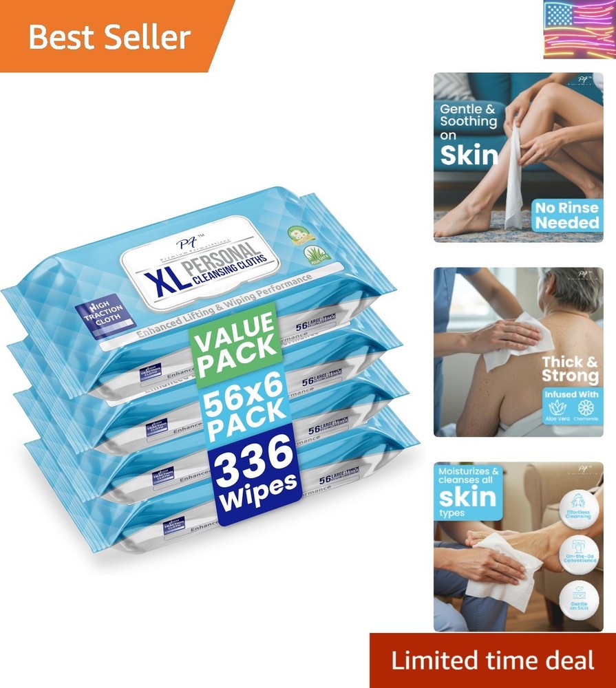 XL Disposable Wash Cloths, 4 Packs x 56 Wipes, 224 Wipes Total, Thick