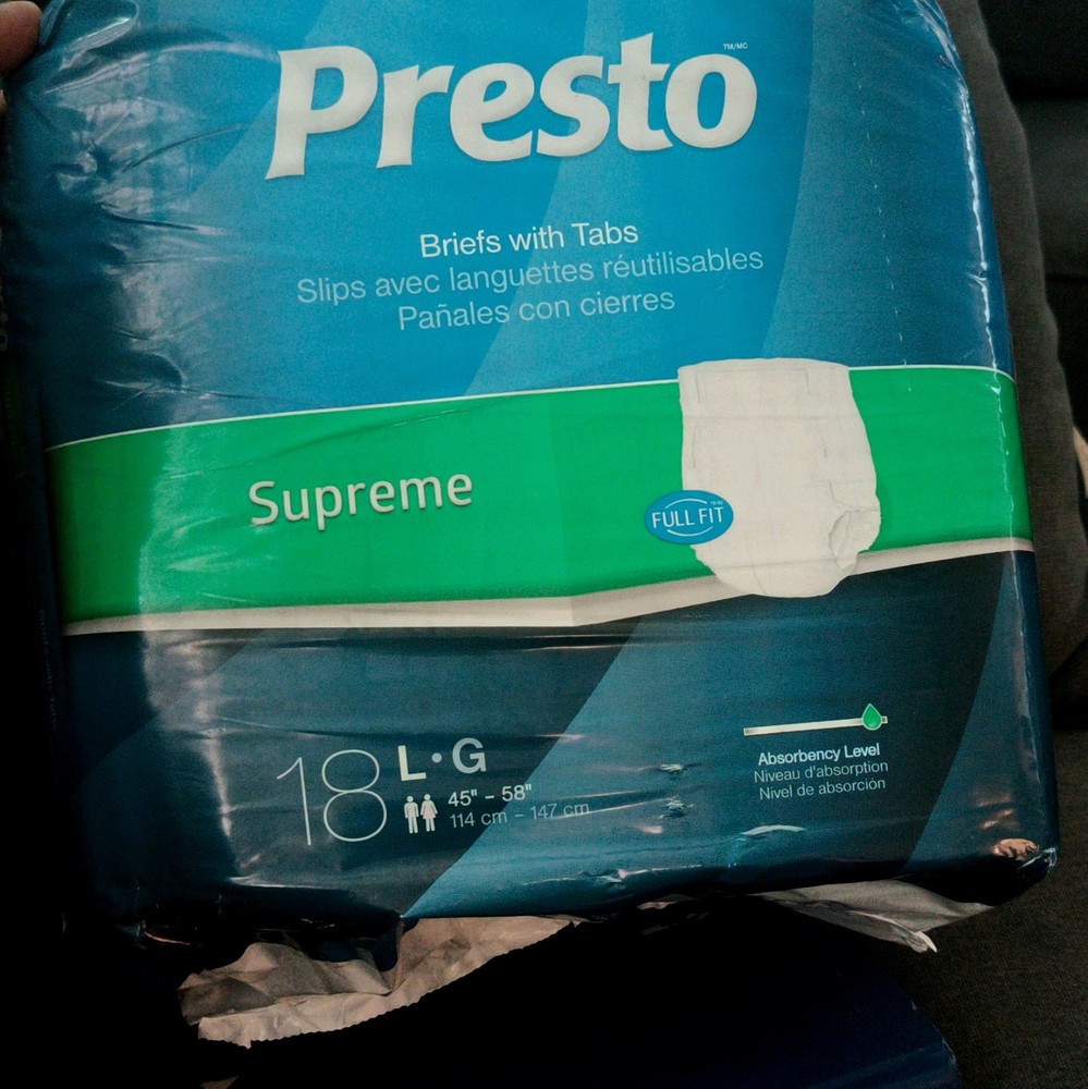 Presto Supreme Full Fit Incontinence Briefs with Tabs, Size L, 18 Count