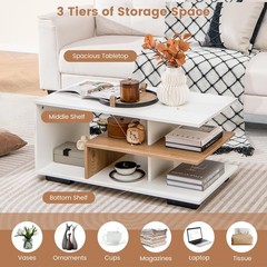 Giantex Modern Rectangular Accent Table L-Shaped Middle Shelf 3-Tier Cocktail