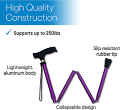 Folding Cane – Foldable Walking Cane with Adjustable Height – Collapsible and Li