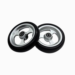 Pair (2) of 4″ Wheelchair Caster Wheels, (2) 5/16″ Axles, and (4) Cone Spacers