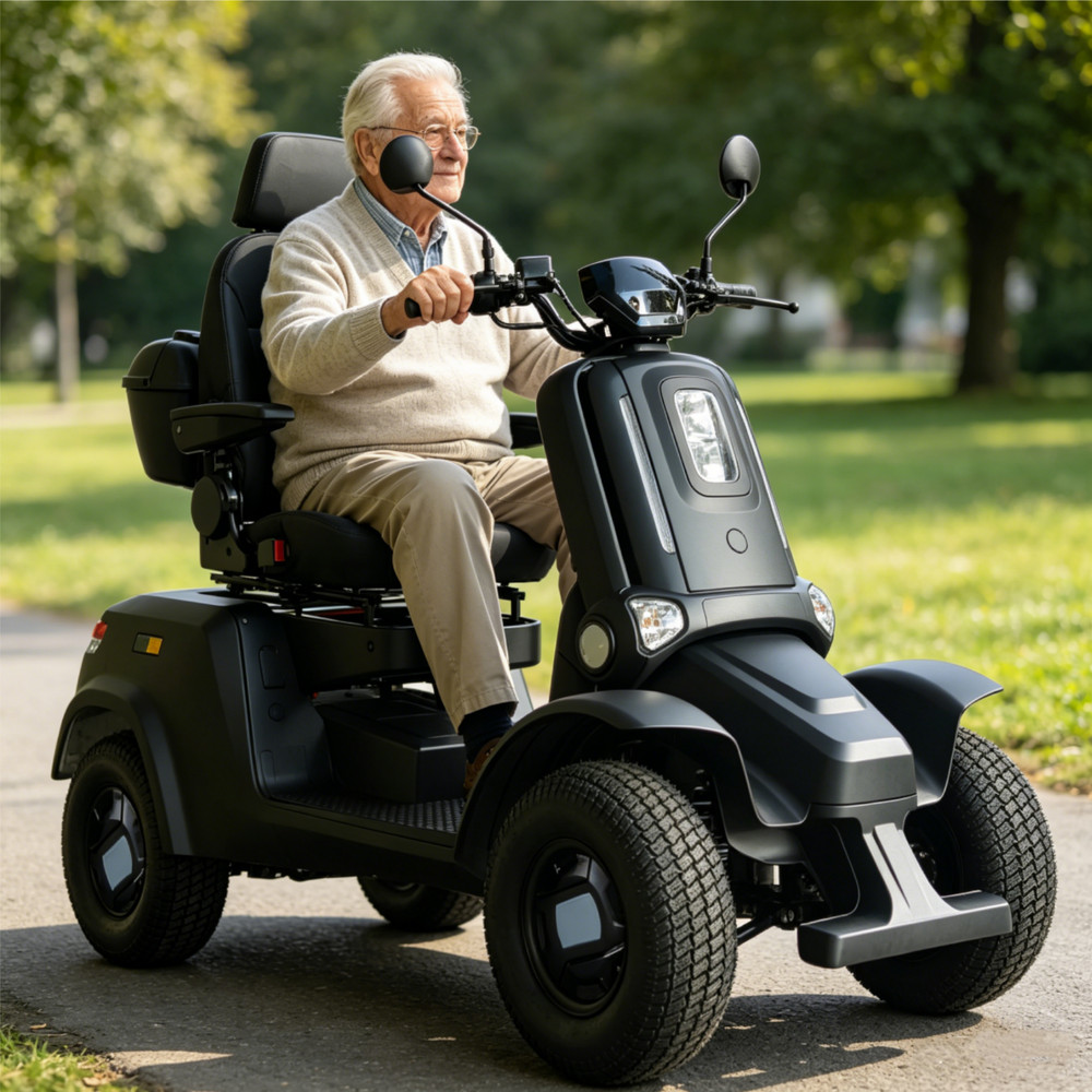 1000W Heavy Duty 4 Wheel Mobility Scooters 60V Max Weight Capacity 800 lbs BLACK