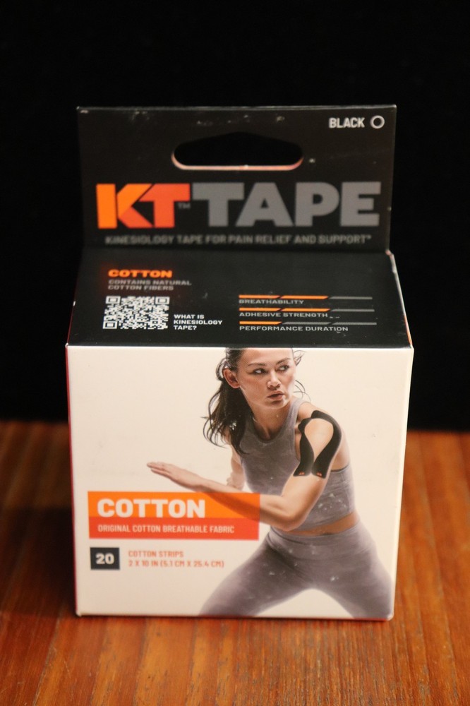 NEW Authentic KT TAPE Cotton Injury Repair Pain Sprains (20) 2″x10″ Strips BLACK
