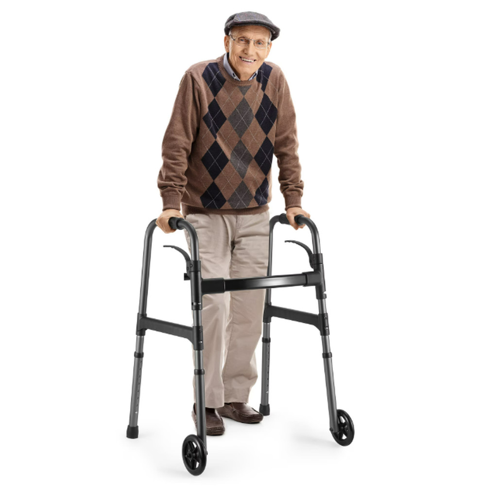 MaxKare Folding Walker with Wheels 30.5″-37.5″ Adjustable 300 lbs